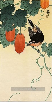 un Moucherolle sur le buisson de concombre Ohara KOSON japonais Peinture à l'huile